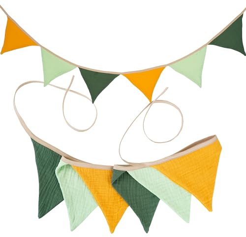 G2PLUS Grün Gelb Musselin Wimpelkette Kinderzimmer, 1.9m Musselinstoff Girlande für Kinderbettchen, Kinderzimmer-Wandschmuck, Geburtstagsdekoration