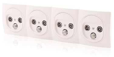 Nobilis 4x TV-Anschlussbuchse Weiß TV/FM/SAT 3 Anschlüsse Ø60mm & 4er Rahmen Set 80x293mm horizontal