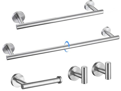 Set di accessori per il bagno in nichel spazzolato, include doppie barre per asciugamani (60 cm e 39,9 cm) porta carta igienica doppi ganci per asciugamani, 5 pezzi in acciaio inox da parete