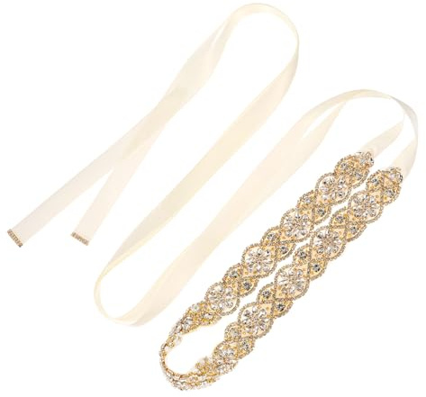 QUARKZMAN Cinturón de Novia Con Pedrería para Vestido de Boda, Cinturón de Dama de Honor de Cristal Hecho A Mano, Accesorios de Vestir para Mujeres Con Cinta, Dorado