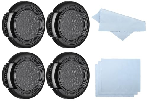PATIKIL 28mm Lens Cap, 4 Pack Sides Pinch Snap Camera Lens Cover for Front Lens with Cloth, Suitable for 28mm Thread Universal DSLR Lenses, Black for Nikon, for Fujifilm, for Pentax