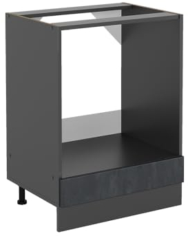 Vicco Herdumbauschrank R-Line, Herdschrank, Schwarz Beton/Anthrazit, 60 cm AP Eiche