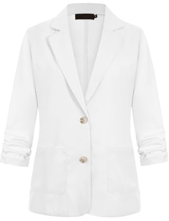 LADI TREND Blazer da donna a 3/4 con maniche increspate in cotone e lino, leggero, estivo, giacche eleganti con tasche con bottoni