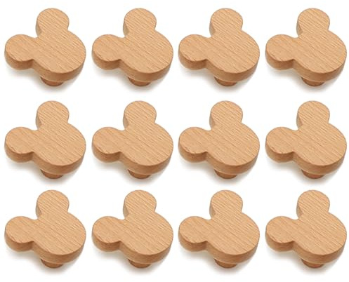 Auped 12PS Mickey Geformte Hölzerne Knöpfe, Schubladenschubladen, Natürliche Schrank Pull Griffe für Boho Möbel, Brustgriffe, Küchenschrank
