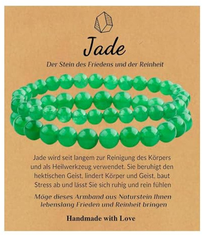 GLLBTPT Jade Armband für Frauen Männer, 8mm und 6mm | Naturstein Perlen Armbänder, Aquamarin Armband Heilend Stress Relief Angst Yoga Armband Glücksarmband Glücksbringer Geschenk