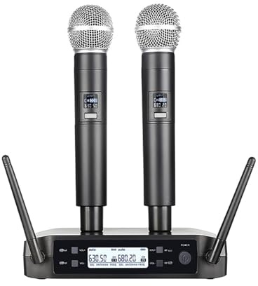 Ensemble De Microphones Sans Fil UHF À Double Canal, Micro Dynamique Portatif À Fréquence Fixe For Karaoké, Fête De Mariage, Spectacle D'église