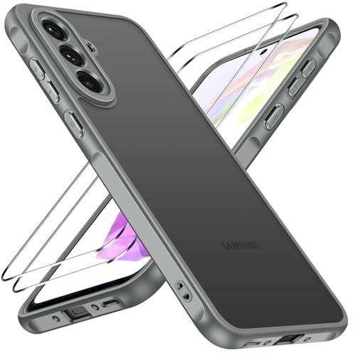 ivoler Hülle für Samsung Galaxy A36 5G mit 2 Stück Panzer Schutz Glas, [Militärstandard] Stoßfest [Kameraschutz] Handyhülle, Matt Durchscheinende Rückseite Anti-Fingerabdruck Schutzhülle Case, Grau