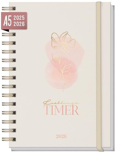 Häfft® Lieblings-Timer Ringbuch Kalender 2025/2026 A5 Soft Flower Wochenplaner 17 Monate: Aug. 25 bis Dez. 26 - Hardcover Terminkalender, Terminplaner - nachhaltig & klimafreundlich