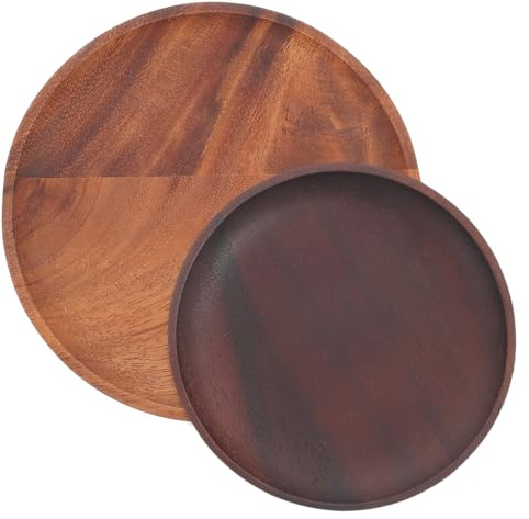 BEBEMOKO 2pièces Assiettes à Fruits Bois Acacia Assiettes Multipurpose Pour Salades Et Snacks Idéales Pour Réunions Familiales Et Événements