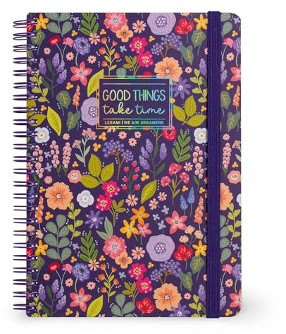 Legami Linjerad anteckningsbok 7 mm blommor, A5-storlek, stor, certifierad FSC-papper, innehåller 1 ark klistermärken, 160 sidor, elastisk stängning, 15 x 21 cm