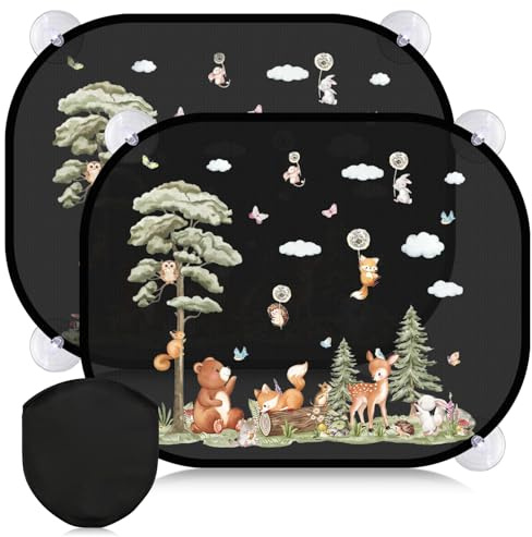 2 PCS Pare Soleil Voiture Bébé Enfant,Pare Brise Vitres Latérales Protection Solaire UV avec Ventouse Adhésifs Cache Soleil pour Fenêtre Voiture -17.7 * 14.3in