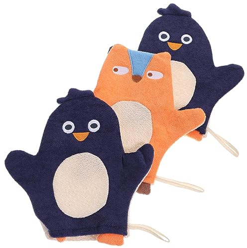 BESPORTBLE Kinder Badehandschuh 3 Stück Cartoon Motiv Baumwolle Duschhandschuh Weich Pflegend Reise Badewanne Zubehör