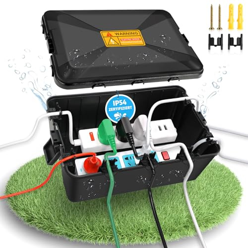 Valchoose IP54 Große Wasserdichte Kabelbox für den Outdoor (32 x 22 x 13cm), Außen stecker schutz wasserdicht mit 7 Kabeleinführungen, Wetterfeste Safe Box (Schwarz)