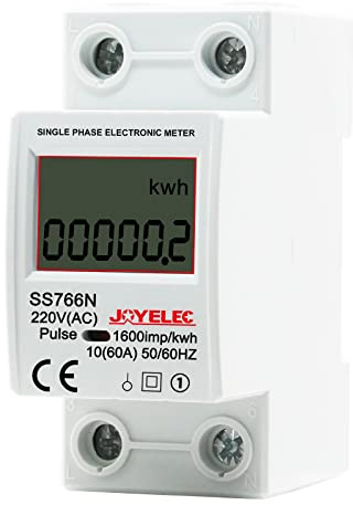 JOYELEC Contador de Energía Digital Monofásico, 230V 10 (60) A 50/60Hz, Medidor de Consumo Eléctrico Riel DIN con Pantalla LCD, Contador de Energía Inteligente para