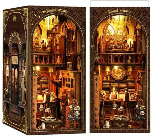 LUMYCE Book Nook Kit für Erwachsene Holzpuzzle DIY Miniatur Haus 3D Puppenhaus - Buchstütze für Bücherregal Deko mit Led Licht Kreatives Geschenk für Leser