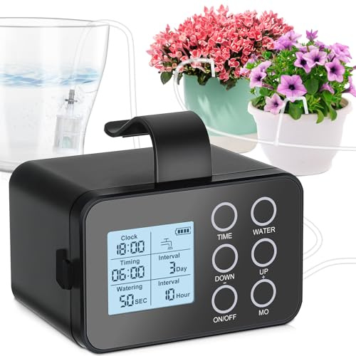Tipkook Automatic Plant Waterer Indoor, Self Watering System, Indoor Drip Irrigation kit Programmable Timer with Smart Humidity Detection Function (Black)