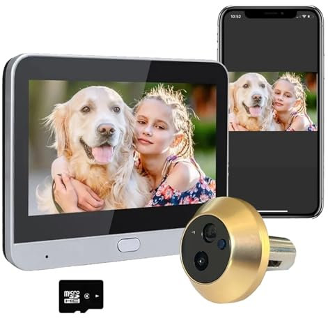 VEKELETE 2.4G Wifi House Peephole Video Door Eye With Camera 3MP One Way Audio PIR Digital Door Camera Use(Gold Camera 128G)