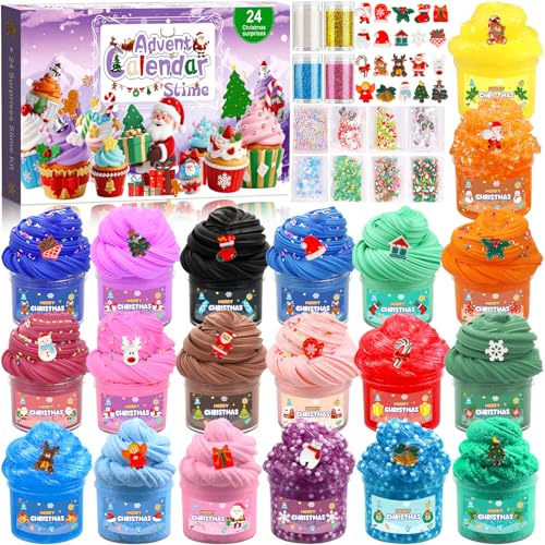 Purpledi Slime Adventskalender 2025 Kinder - 24 Tage Schleim Kinder Weihnachtskalender, Fluffy Slime Adventskalender, DIY Slime Set Weihnachten Geschenk, Teenager, Mädchen und Jungen B