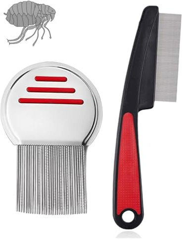 JUKOTA 2 Piezas Liendrera,Lendrera Dientes Metal para Piojos y Liendres,Peine Profesional de Acero Inoxidable para Liendres para Bebés Niños Adultos y Mascotas(Rojo)