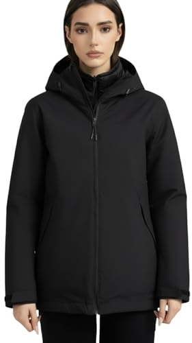 vittorio y Giacca Softshell Donna 2 in 1 con Piumino 100g Rimovibile – Giacca Antivento Termica per Outdoor, Trekking, Viaggi e Uso Quotidiano (IT, Testo, XXL, Regular, Regular, NERO)