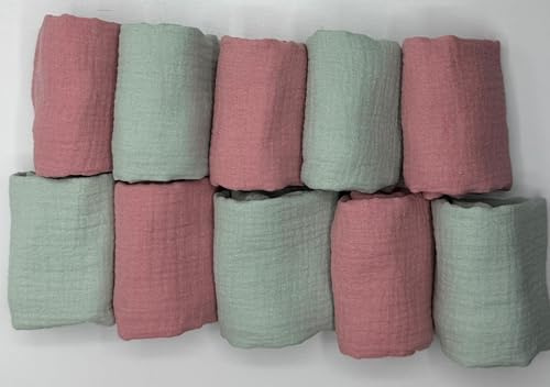 Babyline 10 Gasas Muselinas Algodón Orgánico 48X24 Cm Bebés. Toallas Bebé Recién Nacido Muselinas Bebé Algodón Baberos Muselina Ecofriendly, Toallitas Reutilizables. (Rosa/Menta)