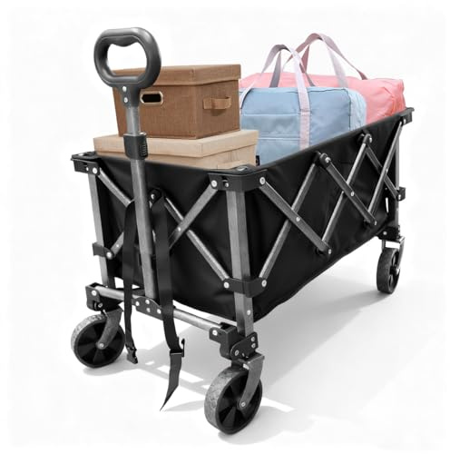 Gmhriving Chariot de Plage Pliable 100kg, Chariot de Transport Tout-Terrain avec Roues Pivotantes 360°,pour Camping, Jardin, Shopping, Pêche et Déménagement