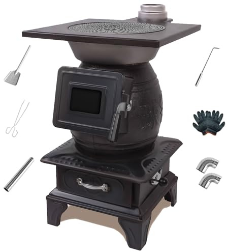 Stufa A Legna Braciere Da Esterno Stufa A Pellet Piccola Rivestimento Interno in Ghisa Include Spatola, Pinza, Gancio E Canna Fumaria Da 100 Cm Fornello Multiuso