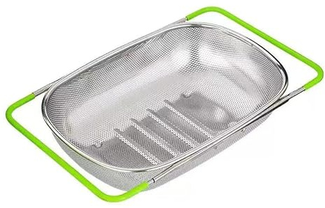 Extendable Over The Sink Colander Basket (34-54cm), Over Sink Colander for Kitchen, Stainless Steel Fine Mesh Strainer Basket, Kitchen Sink Strainer, for Straining, Draining