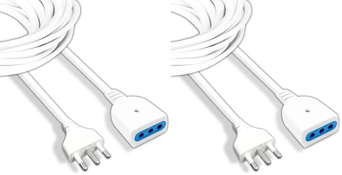 V-TAC Prolunga Elettrica 3 METRI con Presa 10A Italiana Bipasso - Prolunga Cavo Elettrico per Casa, Ufficio, Negozio, Lavoro - Super Resistente - Spina 16A - Bianca (Confezione da 2)