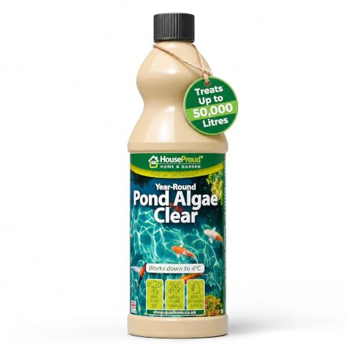 Pond Water Treatment & Algae Clear – Year-Round Natural Bacteria Formula, Clears Green Water, Algae & Sludge, Fish & Plant Safe – HouseProud 1L Treats 50,000 Litres