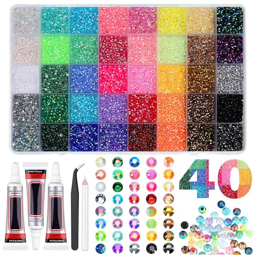 32000 Stück Bedazzler Kit with Glue, Bedazzling Kit 3mm Glitzersteine, 40 Farben Harz Strasssteinen, Flatback Rhinestones für Basteln Nägel Textilien Diamond Painting (40Farben)