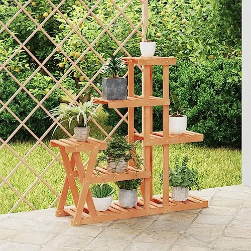 Runheo Soporte para flores de madera maciza de abeto 95 x 25 x 96 cm con soporte de pared, soporte para plantas, taburete para balcón, terraza, salón, banco de flores y estantería decorativa