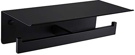 APLusee SUS304 - Porta carta igienica doppio con ripiano nero opaco, in acciaio inox, moderno porta rotolo di carta igienica per il bagno