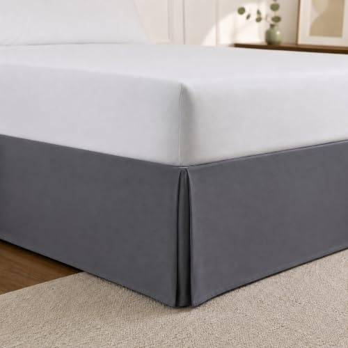 Cathay Home, mantovana da letto in microfibra spazzolata, plissettata, facile da montare, ultra morbida, resistente allo sbiadimento e alle pieghe, colore grigio, completo