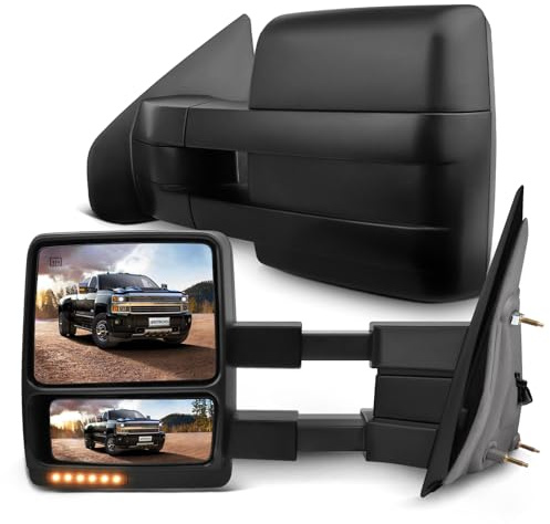 SCITOO Towing Mirrors fit for 2007-2014 for Ford for F150 Pickup Truck Driver Passenger Side Black Power Heated Turn Signal Puddle Light Pair Mirrors