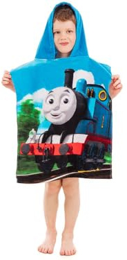 Jerry Fabrics 17PN235 Jungen Kapuzen Poncho Handtuch, 100% Qualitäts-Baumwolle, Alter 3 - 7 Jahre, Thomas and Friends, blau