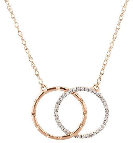 Ardeo Aurum Damen Anhänger mit Kette Collier aus 375 Gold bicolor Weißgold Rosegold mit 0,05 ct Diamant Brillant Kreis-rund Ankerkette Halskette
