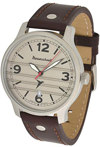 Messerschmitt Unisex Fliegeruhr M-18-1 Schweizer Ronda 515 Quarz Uhrwerk 5ATM mit braunen Lederarmband