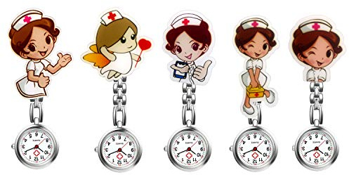 Avaner Orologio da Infermiere Donna Set di 5 con Clip in Acciaio Inox,Orologio da Tasca Donna Infermiera,Regalo Infermiera Argento/Rosegold
