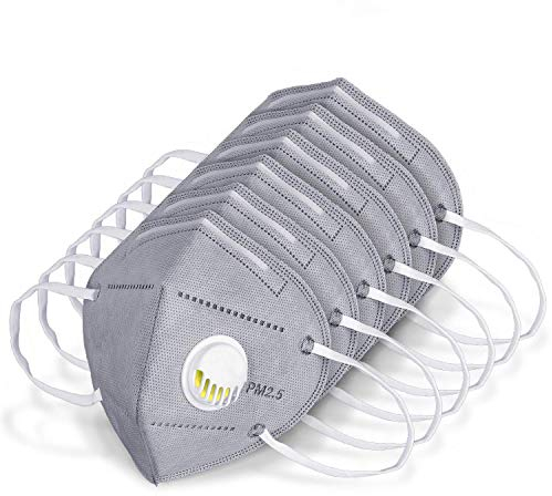 VIPITH Disposable Dust Mask with Filter and Activated Carbon, Adjustable Nosepiece, Foldable Half Mask, Mouth Mask Anti Pollution for Construction, Smoke, Traffic Dust, 25-Pack (Grey)