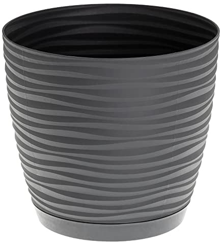3D Sahara Plant Pots with Matching Saucers. Decorative Planters with Drainage Holes for Indoor and Outdoor. Available in 7 Sizes and 8 Colours- (H 9.8 in(25 cm) - D 10.6 in(27 cm), Round, Dark Grey)