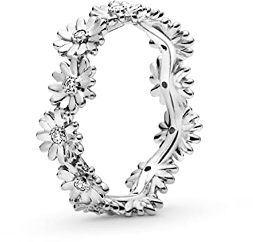 Pandora Garden Anillo con forma de corona de margaritas centelleantes en plata de ley con circonitas cúbicas transparentes, talla 52