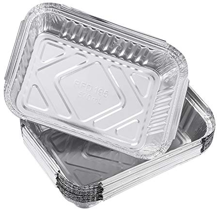 DOITOOL Grillschalen Aluminium, 60 StüCk Aluschalen Grillschale Alu Einweg für Schalen, Alu Tropfschalen für Gasgrill, Holzkohlegrill & Elektrogrill (19.5x14.4x8cm)
