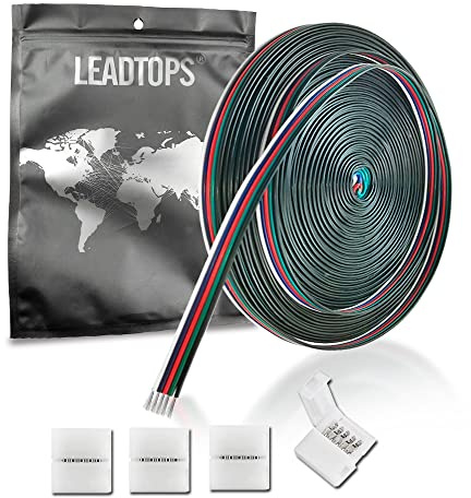 LEADTOPS 10M RGBW 5PIN Cable Eléctrico de Extensión 22 Calibre 5 Núcleos con Conectores por Tira LED RGBW,Luces de Cinta,Lámpara