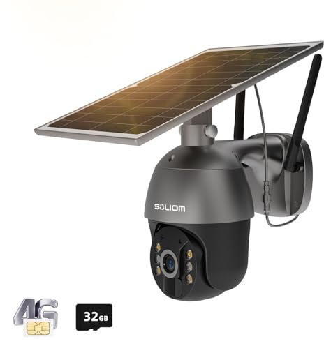 SOLIOM S600 3G/4G LTE Solar Powered Cellular Security Camera Wireless Outdoor, Pan Tilt 360°View Spotlight, 1080p Night Vision, 2 Way Talk, PIR Motion Sensor, No WiFi, US Version, Unlimited Data Plan