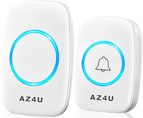 AZ4U Wireless Doorbell, Battery-Powered Portable Receiver, 60 Chimes/4 Vol, FCC Certified for Home (1 Button + 1 Receiver) White