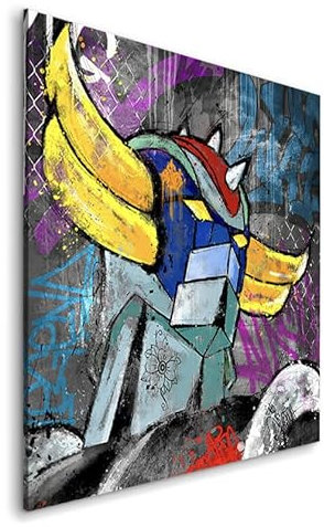 Tableau décoratif Goldorak peinture - Street art - Toile imprimée sur châssis - Décoration Murale Salon Chambre (80cm x 80cm)