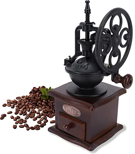 Manuelle Kaffeemühle, Vintage Bohnenmühle Handmühle Holz Handmühle Kaffeebohnenmühle mit Schublade für Home Office Cafe