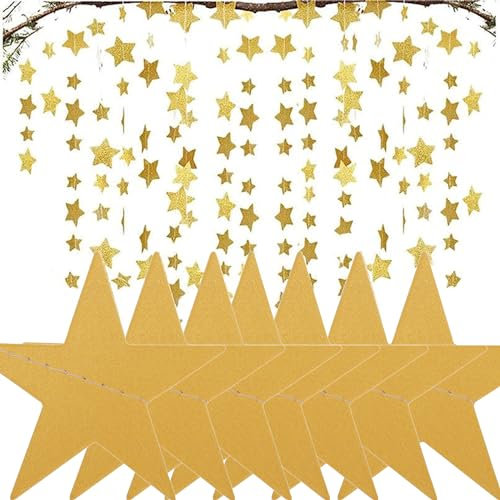 165 Pcs Papiergirlande mit goldenem Glitzer, Papier Stern Konfetti Ausschnitte Hochzeit Party Dekor, Stern Ausschnitte für Bulletin Board Klassenzimmer Wand Party Dekoration Supply (Gold, 5 Saiten)