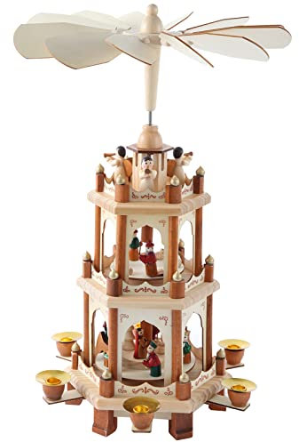 RUAIGRD Pirámide de Navidad de Madera con portavelas de 45,7 cm, 3 Niveles, pintadas a Mano (Color Madera Natural)